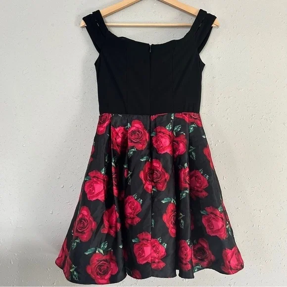 Blondie Nites Split Sleeve Printed Charmeuse Fit Flare Dress Formal Rose Vintage - Picture 5 of 10